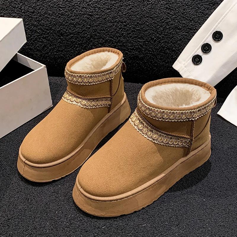 

Модная женская обувь 2024 года, брендовые женские ботинки без застежек, модные повседневные ботинки с круглым носком, женские осенние короткие плюшевые теплые зимние ботинки 40 малиновый