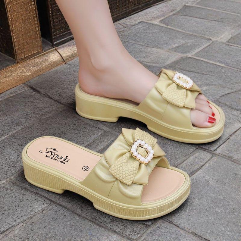 Summer Thick Sole Ladies Slippers Fashion Casual Bow Home Slippers Non-Slip Comfortable Sandals