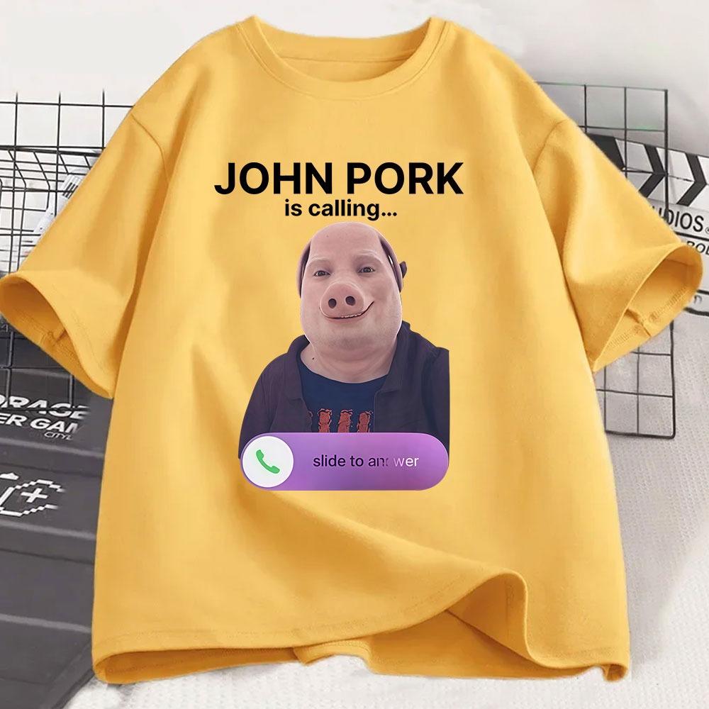 John Pork Is Calling Phone TShirt Humor Funny Pig Graphic T Shirts Unisexs Women Clothing Cotton Short Sleeve Oversized Tshirts