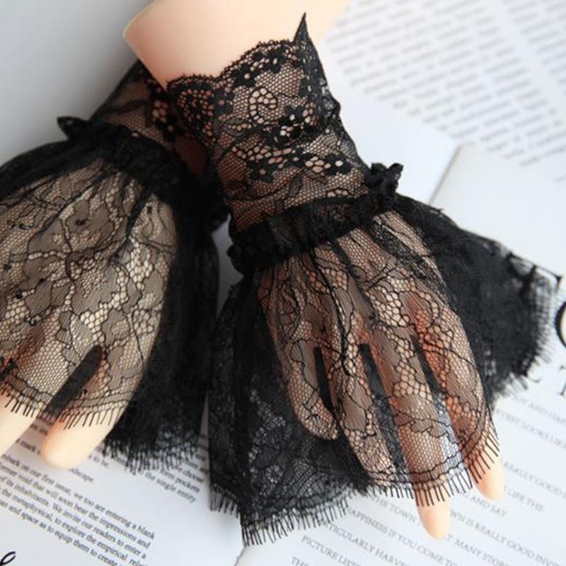 Women Fake Arm Sleeves with Short Tassels White and Black Pleated Cuff Beautiful Lace Accessories Outdoor Embellishments