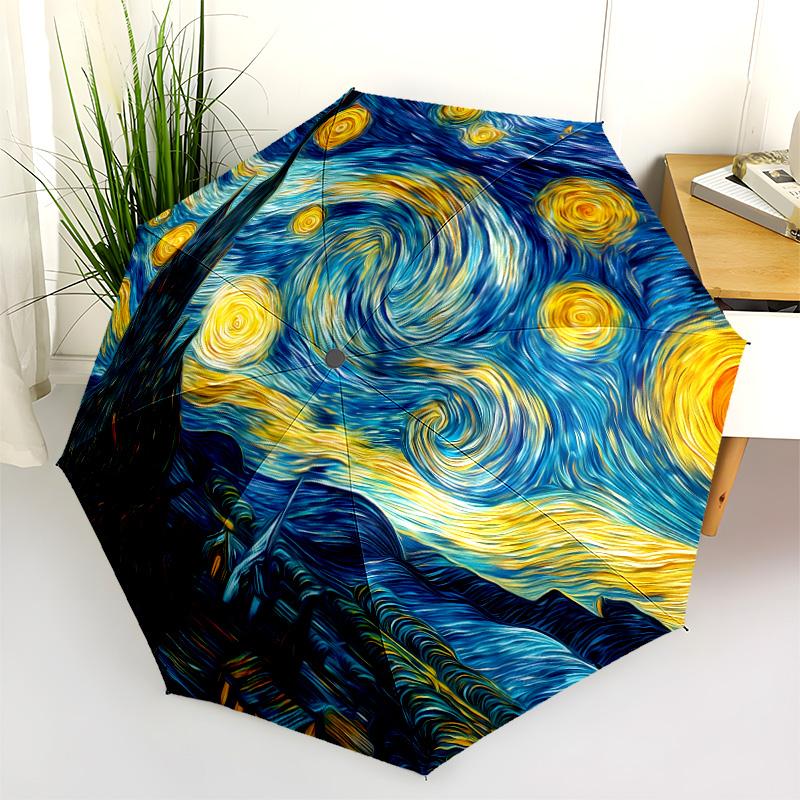 Starry Sky Puzzle Pattern, Automatic Folding Umbrella, Portable and Foldable Design, 8 Ribs, a Christmas or Birthday Gift.