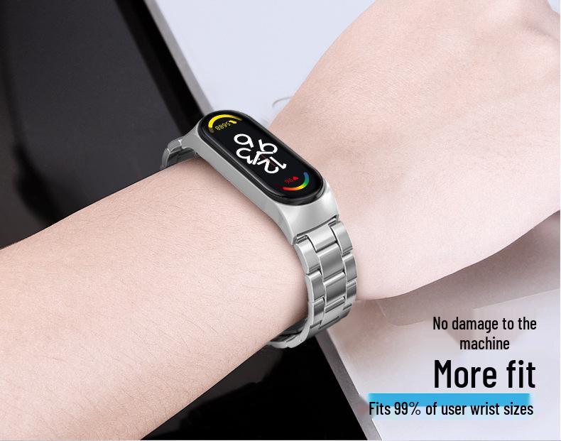 Xiaomi Band 7 Compatible Three-Bead Solid Stainless Steel Wristband Strap