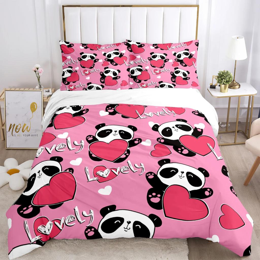 Cute Panda HD Print Polyester Bedding Set,Kids or Adults for Beds Quilt Cover Pillowcase Bedding Set,girl King Size Bedding Set