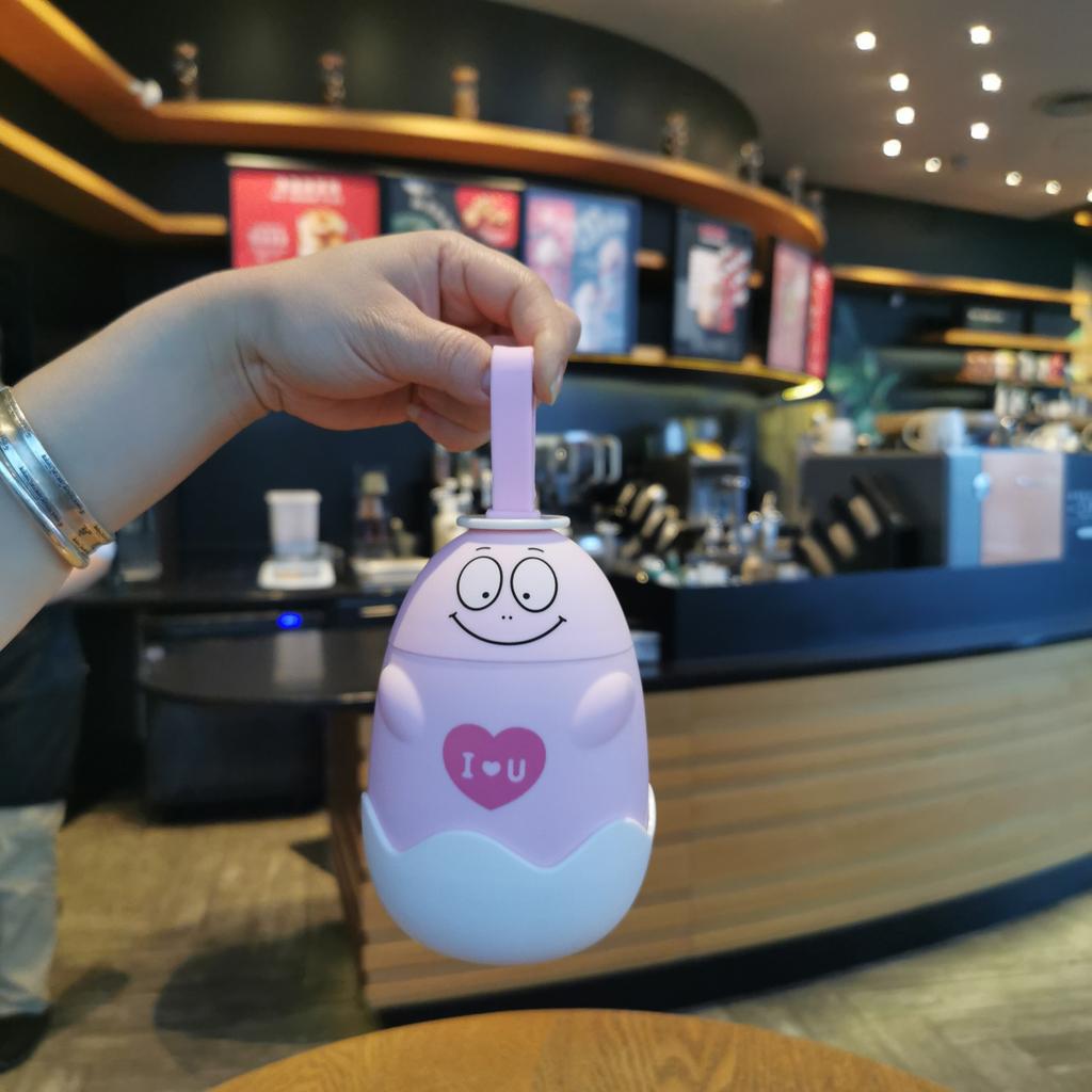 Cartoon Egg Pig Shaped Water Bottle With Rope Glass Liner Cute Kids Girls Drink Bottle 290ML