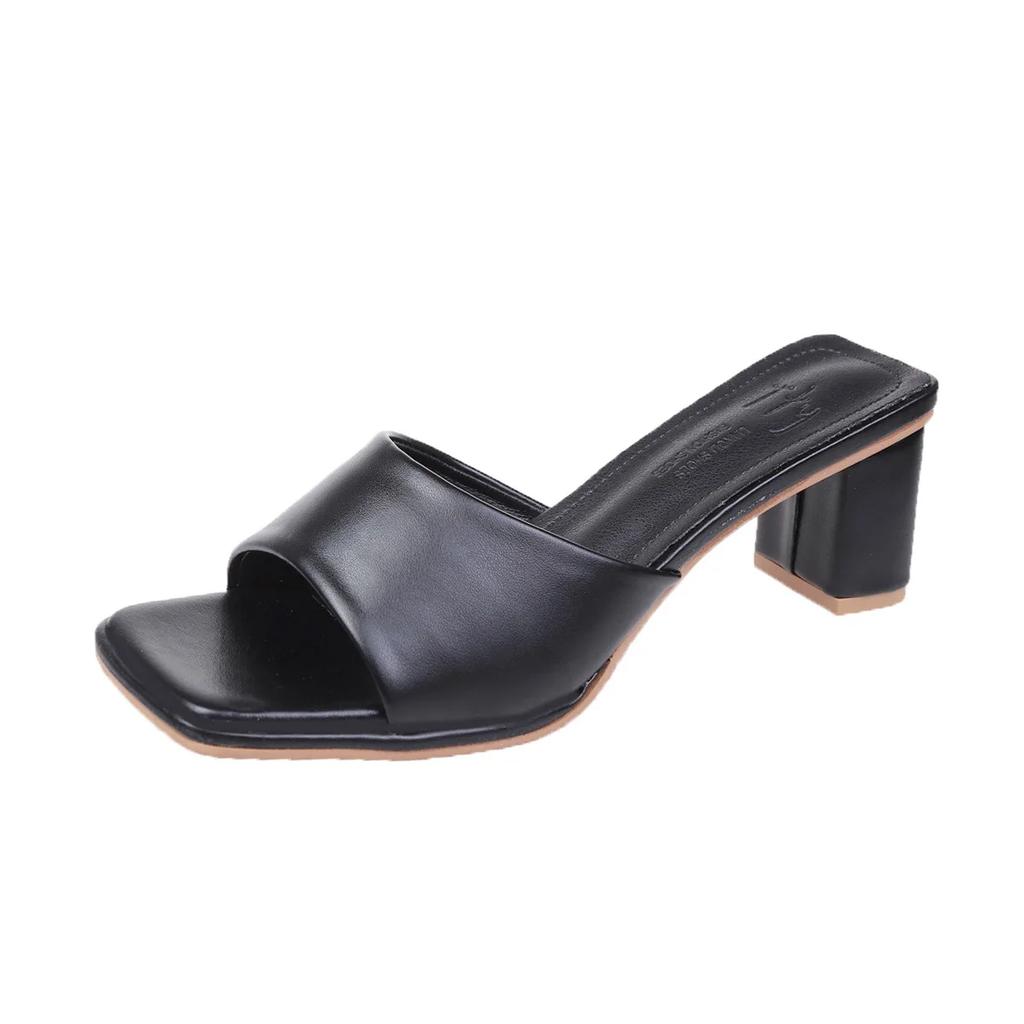 Fashion Summer New Women's Solid Color Candy Color Thick Heel Square Head Open Toe Sandals