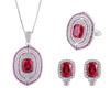 Jewelry Retro Ring Simulation Red Diamond Jade Two-Color Stone Diamond Pendant Ring Stud Earrings Set 8 * 10