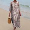 Dámské retro květinové midi šaty s dlouhým rukávem - Evropský a americký vintage styl