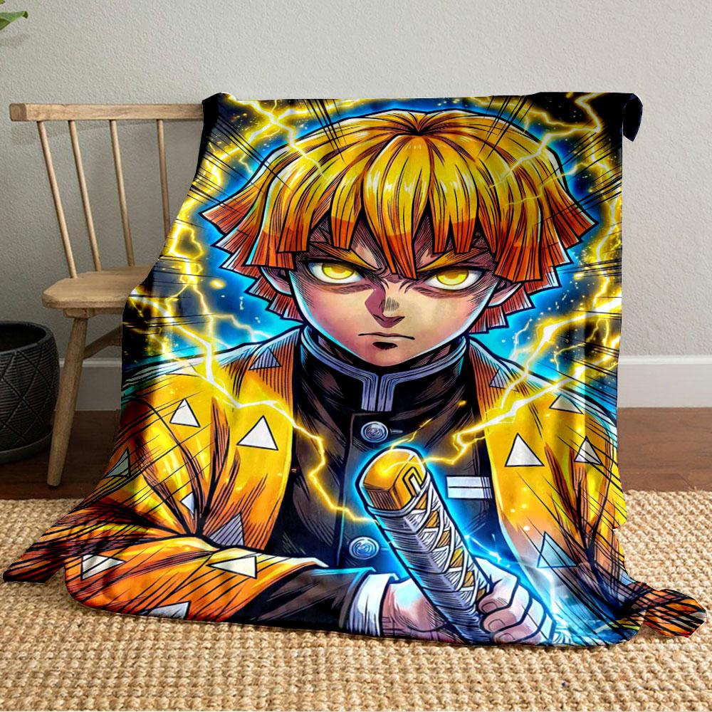 Bright yellow lightning radiates from a character with vibrant orange hair. for all seasons blanket lunch break throw gift
