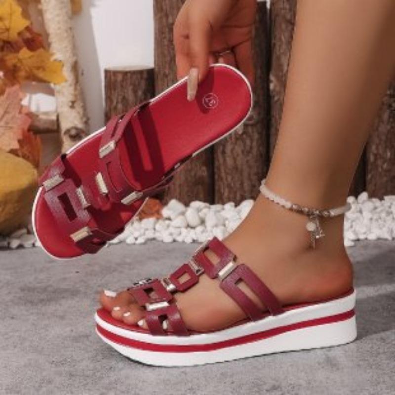 New Double-breasted Muffin Thick-bottomed One-word Slippers for Women's Leisure Going Out On the Beach Cool Slippers for Women