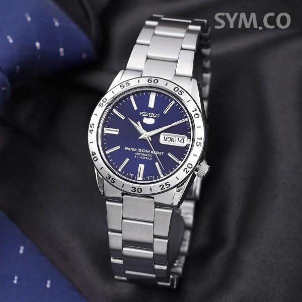 Seiko 5 Automatische Herrenuhr aus Metall mit blauer Platte