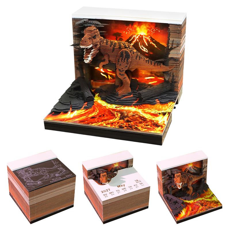Calendar de birou 2027 cu ceas și lumină LED, Calendar 3D cu pagini rupte, Artă de sculptură în hârtie, Blocnotes, Bloc de notițe, Cadou de Crăciun