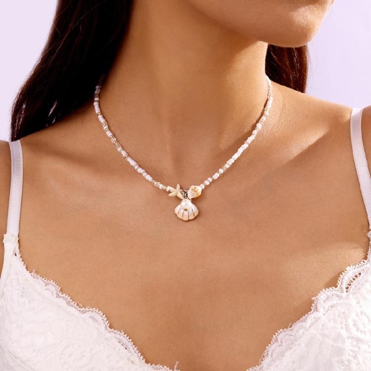 Elegant Beaded Necklace Shell Pendant Necklace Women Neck Jewelry Alloy Texture Beaded Necklace Suitable for Daily Wear