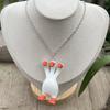 Three-Headed White Goose Keychain Pendant Necklace Earrings Three-Dimensional Relief Resin Hand-Painted Lightweight Necklace Jewelry Gift Accessories