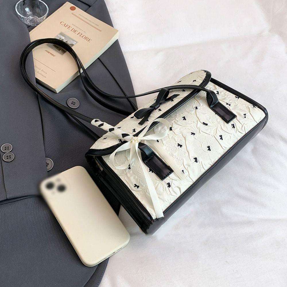 French Bow Shoulder Bag PU Underarm Bag Casual Armpit Bag Daily