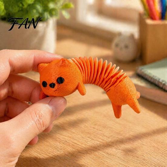 Springy Animal Fidget Toy 1/4Pcs 3D Printed Cat Toy, Lying Spring Dog Stress Flexible Relief Stretchy for Desk Decor Sensory Toys