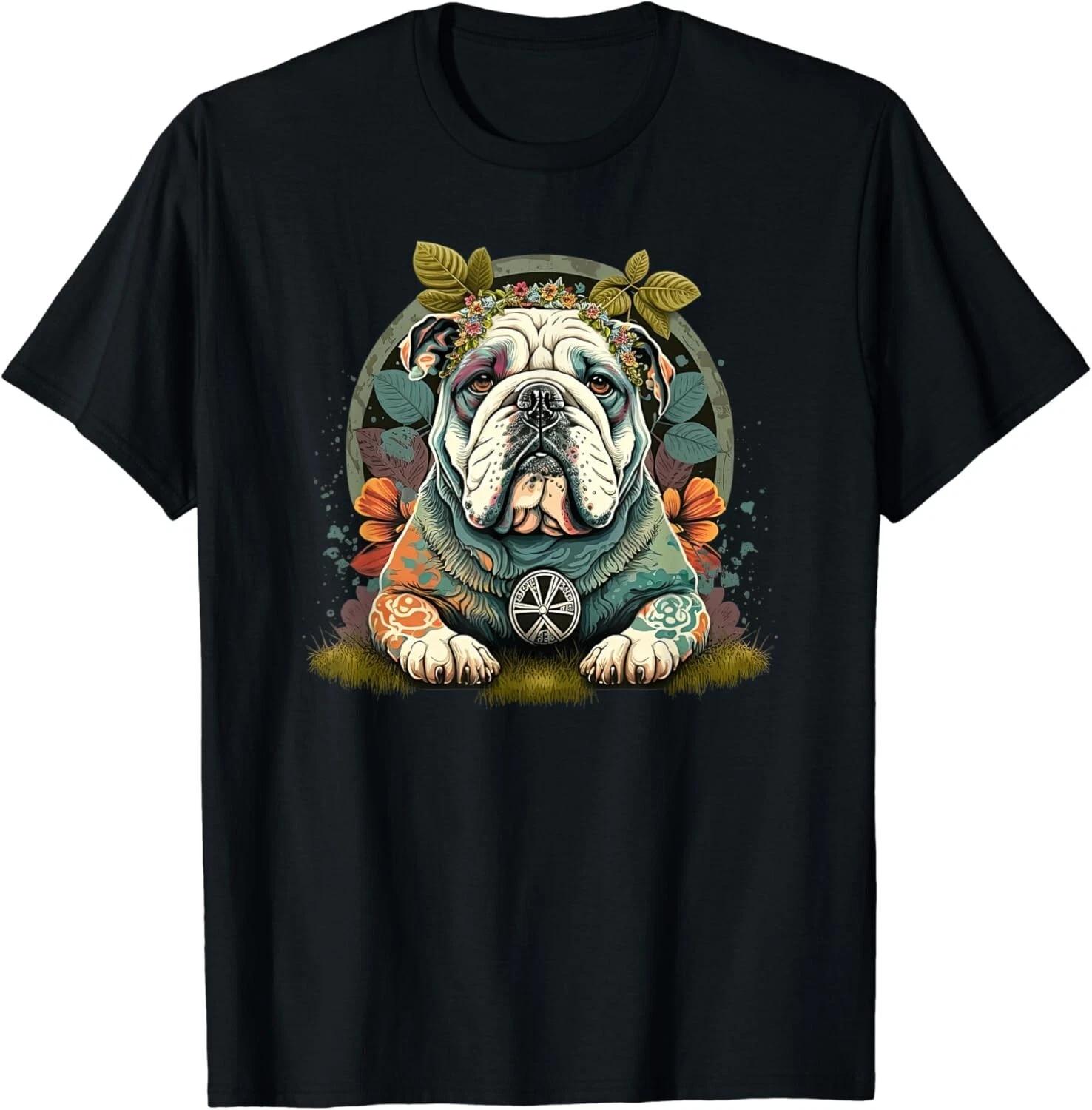 

Funny Bulldog Dog Hippie Gift Unisex T-Shirt S