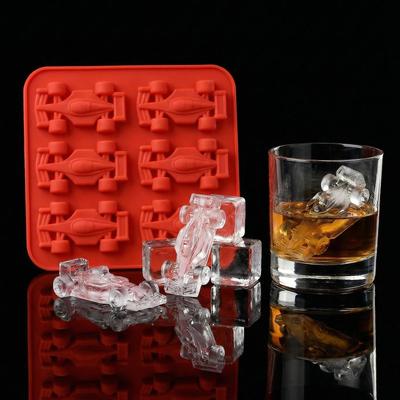 6-Cavity 3D Race Car Silicone Ice Mold Grand Prix Style Ice Cube Tray Chocolate Mould DIY Baking Tool for Tumbler BPA Free 6