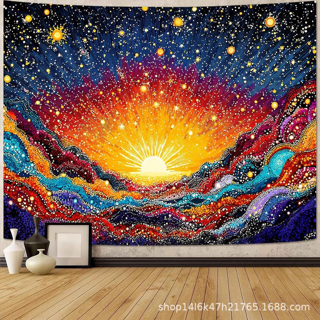 Starry Sky Sunrise Decoration Cloth Forest Wall Cloth Carpet Psychedelic Rich Colorful Background Cloth Indoor Hanging Cloth Dreamy Tapestry