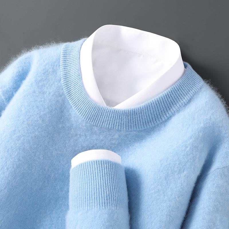 

Men s Pure Wool Solid Color Round Neck Pullover - Casual, Plus Size, Loose Fit for Autumn and Winter M