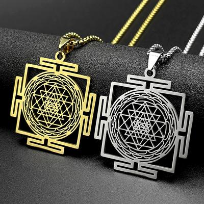 Yoga Hindu Sri Yantra Mandala Pendant Necklace for Women Men Stainless Steel Sacred Geometry Tantra Meditation Chain Jewelry