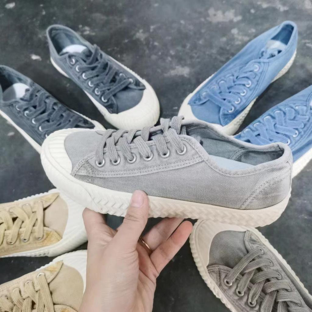 Washed retro cookie shoes with lace up soft and comfortable vulcanized shoes canvas low cut canvas shoes women's shoes