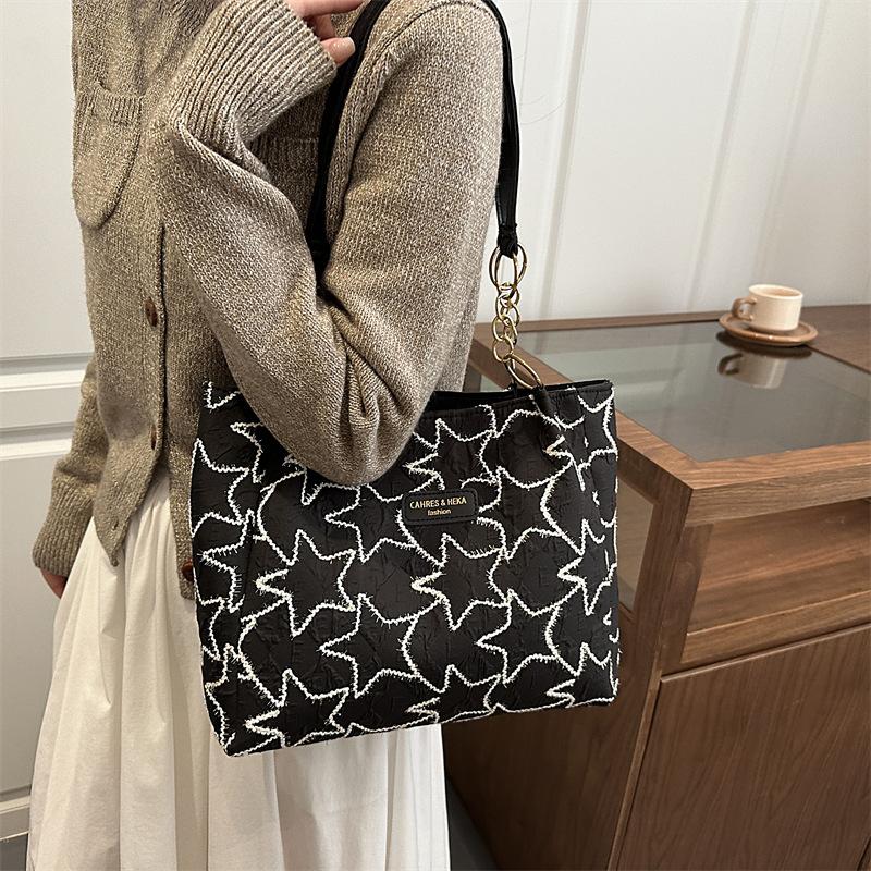 Star Embroidery Shoulder Bags for Women Large Capacity Versatile Ladies Casual Tote Bag College Style Simple Female Handbags