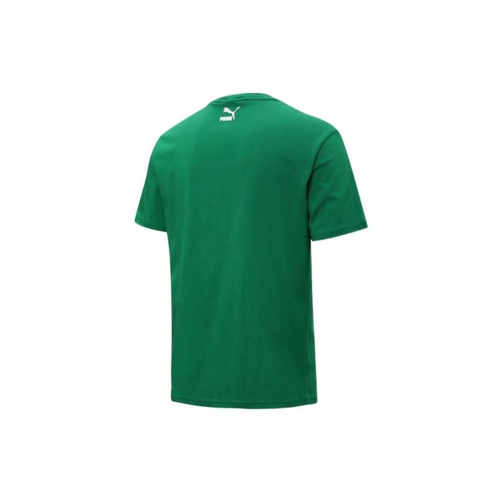 PUMA T Shirts Men's Green Crew Neck Moderate Straight Fit (Unisex) T-Shirts 536913 96