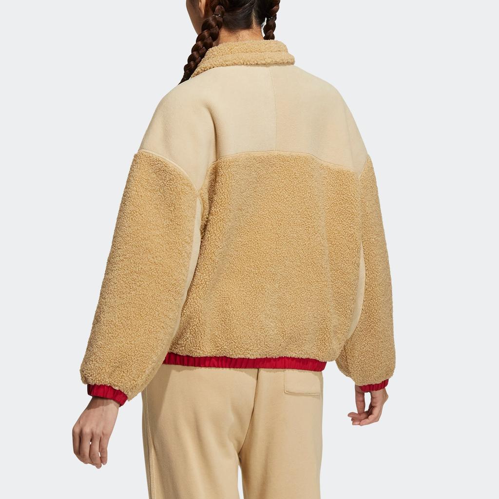 Adidas Originals Trefoil New Year Colorblock Letter Embroidered Sports Jacket Women Outerwear Linen-Brown HY7277