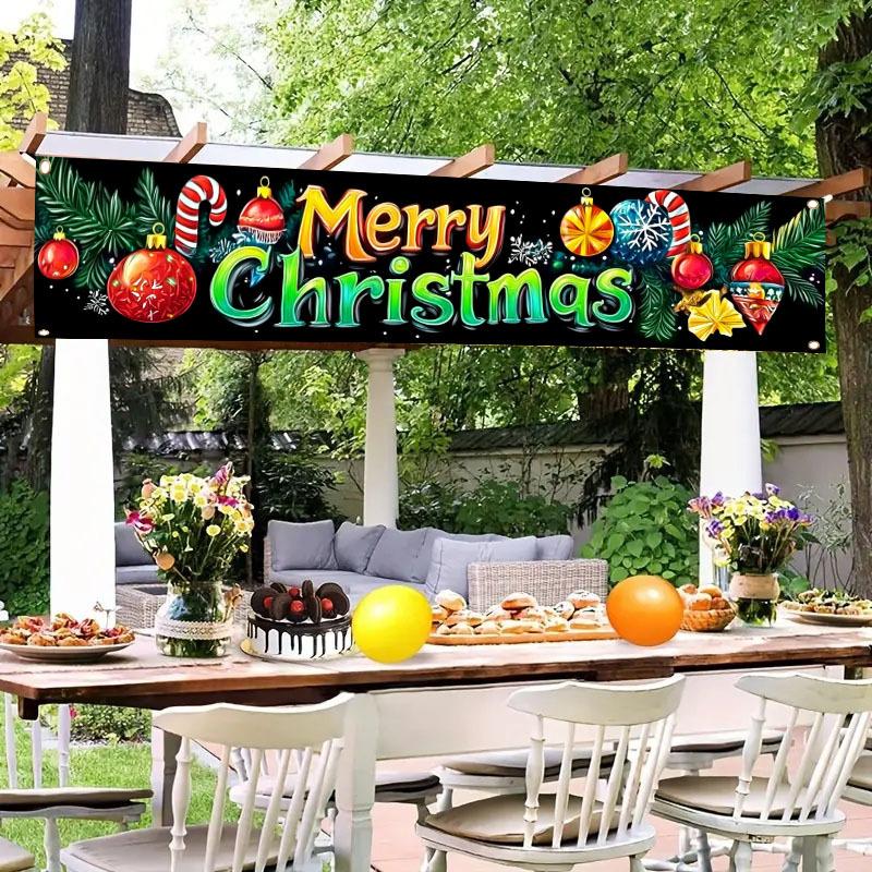 Merry Xmas Merry Christmas Decorative Banner, Outdoor Garden Fence Holiday Party Decor