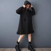 Long sleeve plus size Black cotton vintage hooded new in dresses for women casual loose midi spring autumn sweatershirt dress