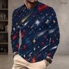 Men Plus Size Round Neck Long Sleeve T Shirt Printed Starry Pattern Navy Blue Straight Hem Pullover