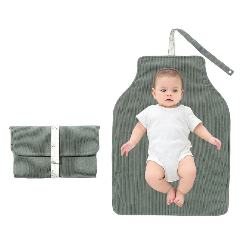 Multi-Functional Diaper Pad Travel Portable Baby Changing Pad Stowable Waterproof Corduroy Changing Pad Bag Solid Color