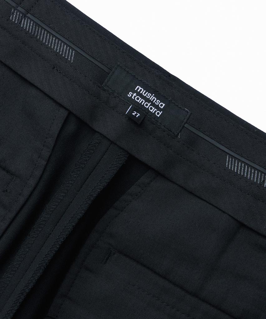 MUSINSA STANDARD WOMAN Women'S Summer Wool One-Pleat Wide Hidden Elastic Waist Slacks [Black]