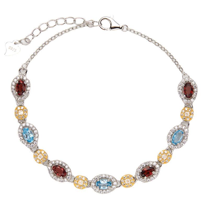 Xiaohongshu Earrings Jewelry S925 Sterling Silver Inlaid With Natural Colored Treasure Topaz Garnet Bracelet Women
