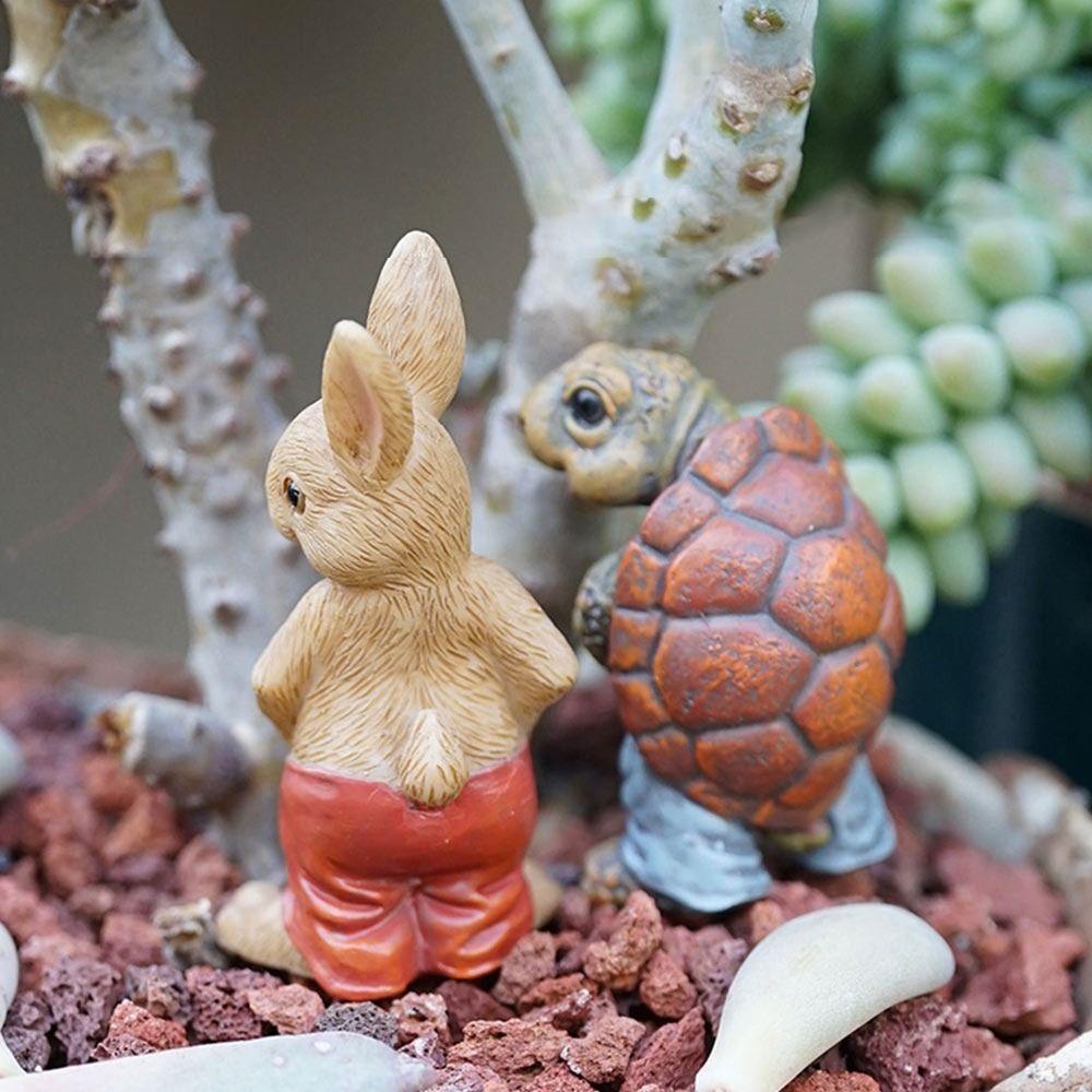 Multicolor Cartoon Rabbit Figurines Micro Landscape Lawn Animal Sculpture Indoor Outdoor
