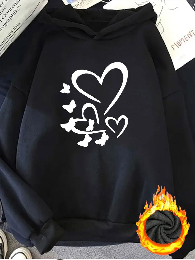 1pc Fashion Women's Autumn/Winter Warm Hooded Sweatshirt Elegant and Beautiful Y2K Style with Heart and Butterfly Pattern Romantic