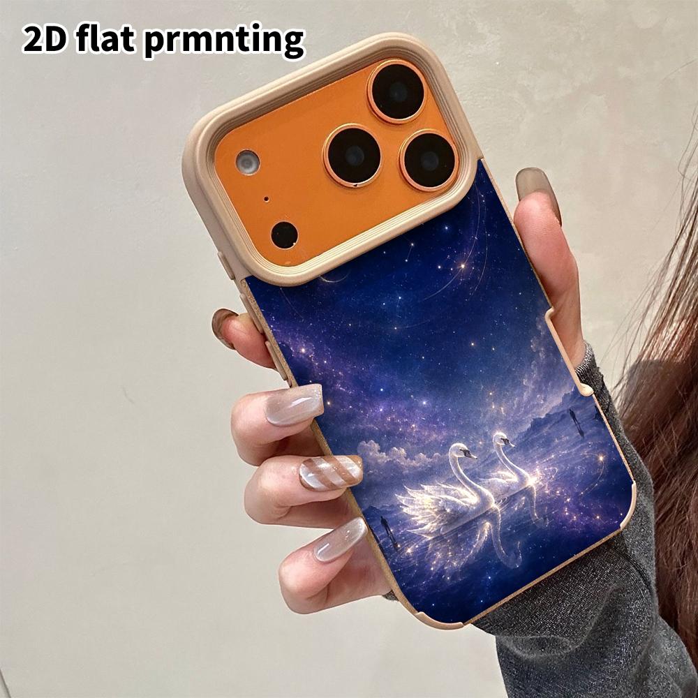 Phone Case: 2D Flat Lambskin Suitable for iPhone 18 17 16 15 14 13 Pro Protective Case, Starry Sky Swan, Christmas and Halloween Gifts
