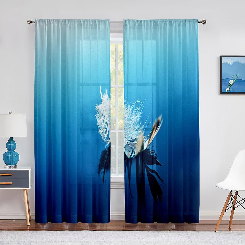 Pink Feather Modern Simple Sheer Voile Curtain for Girls Bedroom Living Room Decoration Chiffon Window Kitchen Tulle Curtains