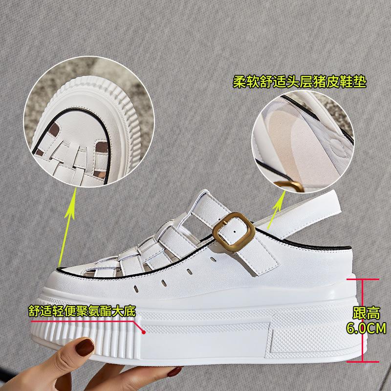 Baotou Roman Shoes 2025 Summer New Women's Height-increasing Muffin Sandals Women's Outer Wear Platform Fashion Leather Women's Shoes