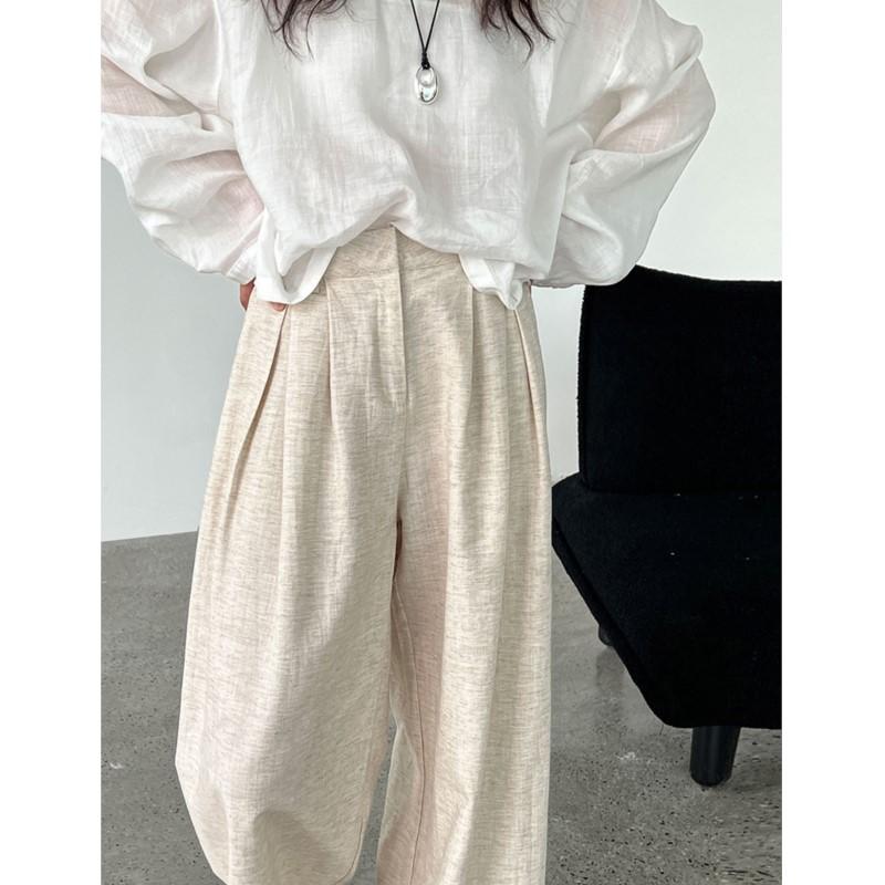 Johnature Simple Casual Straight-leg Pants Women Loose Comfortable Long Solid Color Full Length Wide-leg Pants For Summer