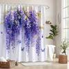 1Pc Cascading Wisteria And Blue Butterfly Shower Curtain - Fantasy Watercolor Floral Pattern, Polyester Fabric, Machine Washable