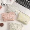 Compact Travel Case Floral Cotton Makeup Bag, Large Capacity Toiletry Bag with Multi Portable Beauty Storage Compartments, Cute Skincare Cosmetic