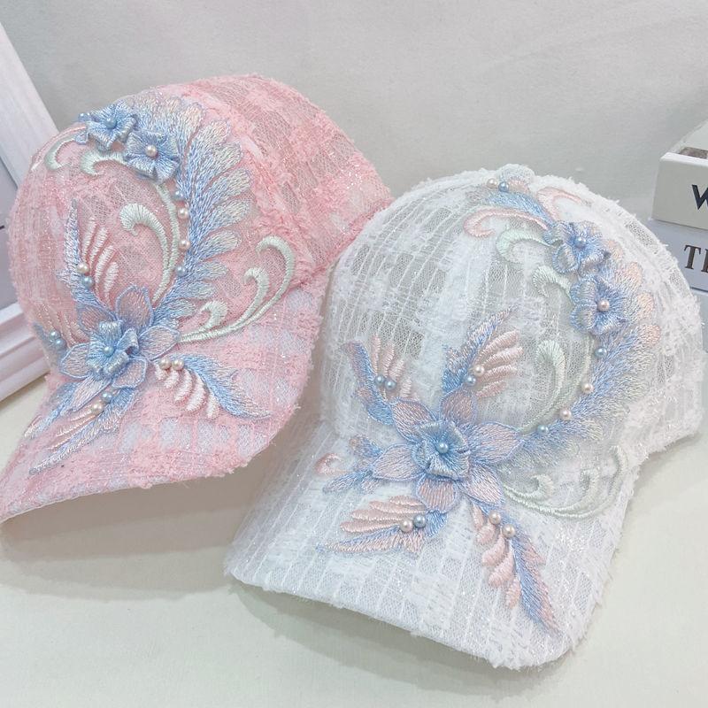 Summer Thin Mesh Baseball Hat Lace Flower Duck Tongue Hat Sunscreen and Sunshade Hat