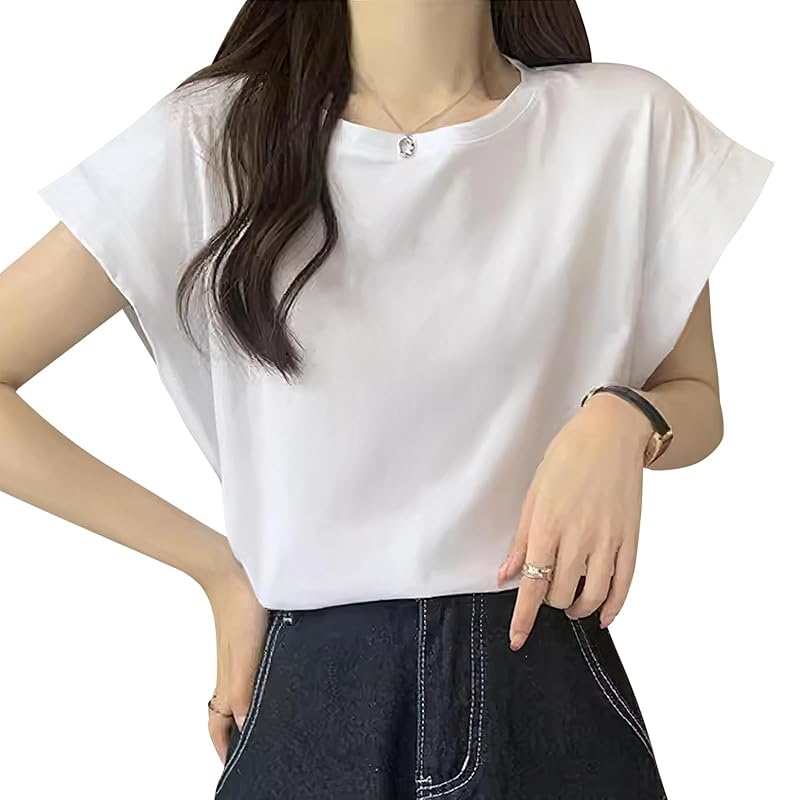 

[PALAME] T-shirt ladies french sleeve [Sweet atmosphere, slimming effect, good texture] french sleeve t-shirt sleeveless tops short sleeve Relaxing