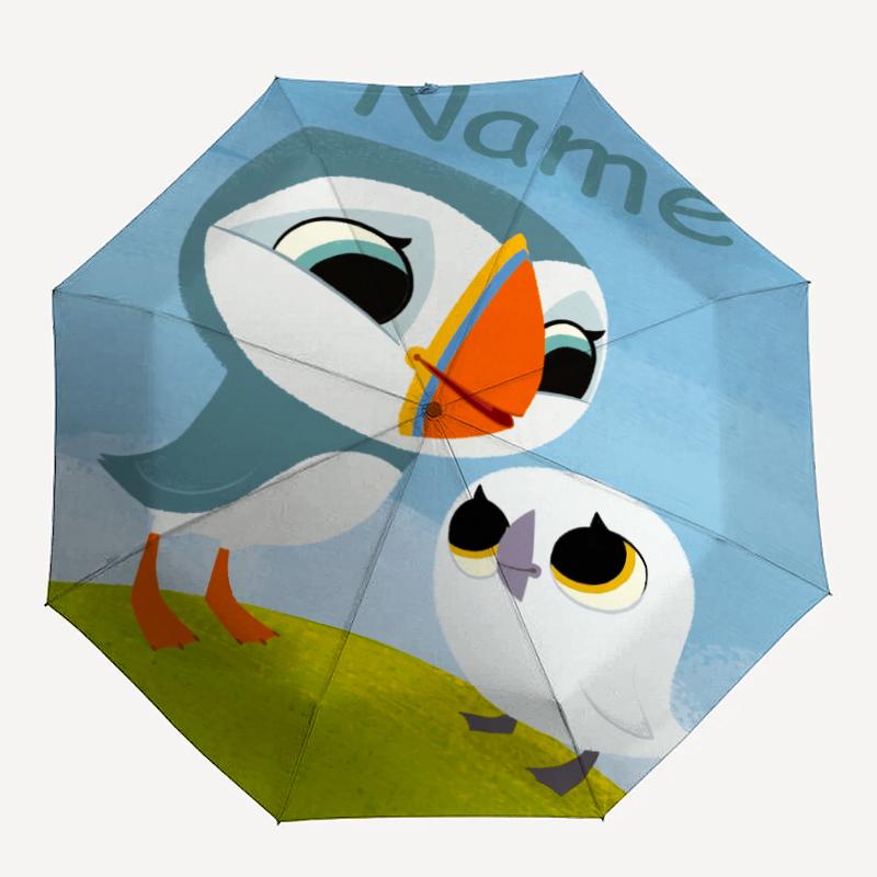 Custom Name Puffin Rock Theme Automatic Umbrella, Lightweight & Portable, 8 Rib, Perfect for Outdoor Travel, Birthdays, Christmas, Gifts.
