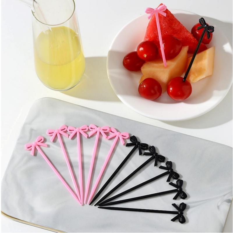 20Pcs Mini Fruit Forks Toothpicks Skewer Set For Kids Children Plastic Bow Food Picks For Bento Lunch Box Decorating Accessories