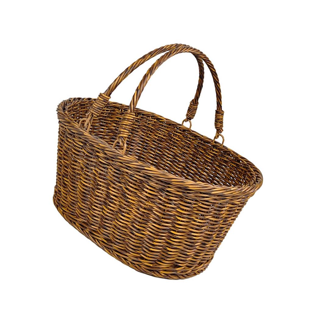 Cesto in vimini fatto a mano in stile country con manico, cestino organizer in vimini per picnic, stoccaggio e esposizione di fiori