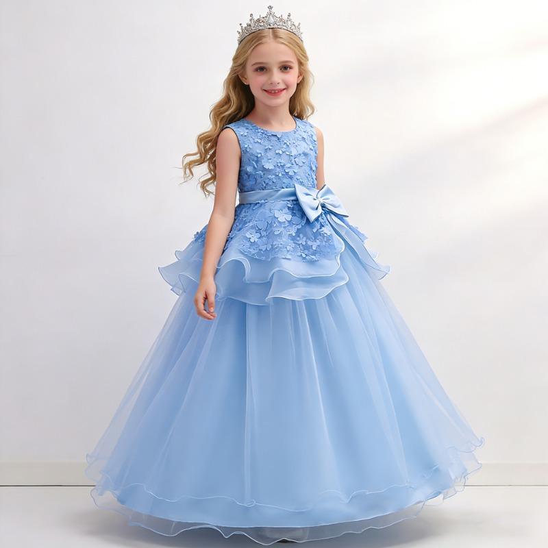 Little Girl Princess Wedding Gown Flower Girl Embroidered Long Dress