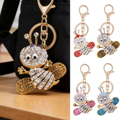 Sparkling Rhinestone Bee Keychain Cute Animal Key Ring Bag Charm with Lobster Clasp for Handbag Purse Wallet