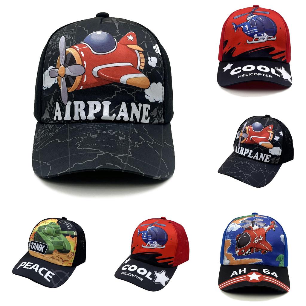 And Tank Airplane Cartoon Prints Kids Baseball Cap With Breathable Polyester